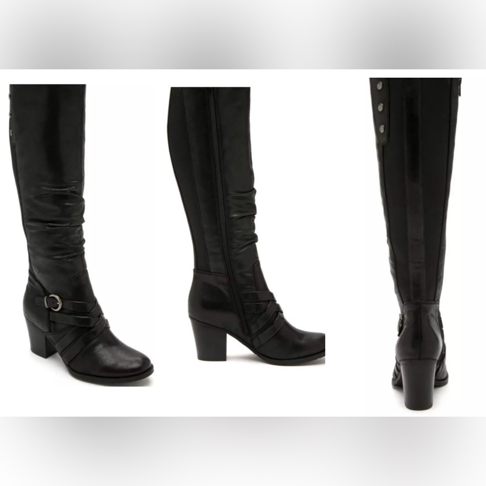 Women’s Baretraps Lenora Tall Knee-High Ruched Black Block Heeled Boots Size 8M